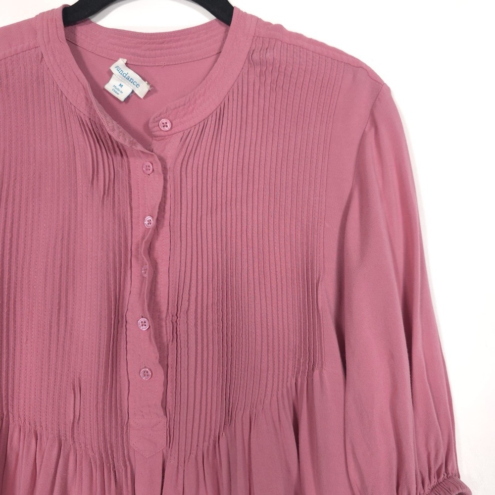 Sundance Women's Dusty Pink Lagenlook V Neck Tunic Hippy Blouse Top MEDIUM Pleat - Picture 6 of 8